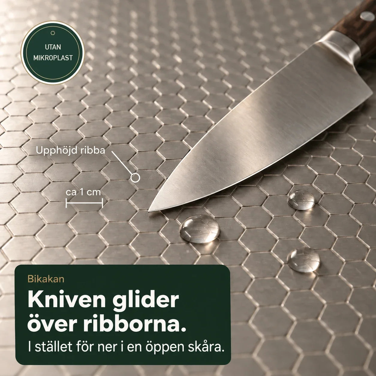 Upphöjda ribbor som kniven glider på